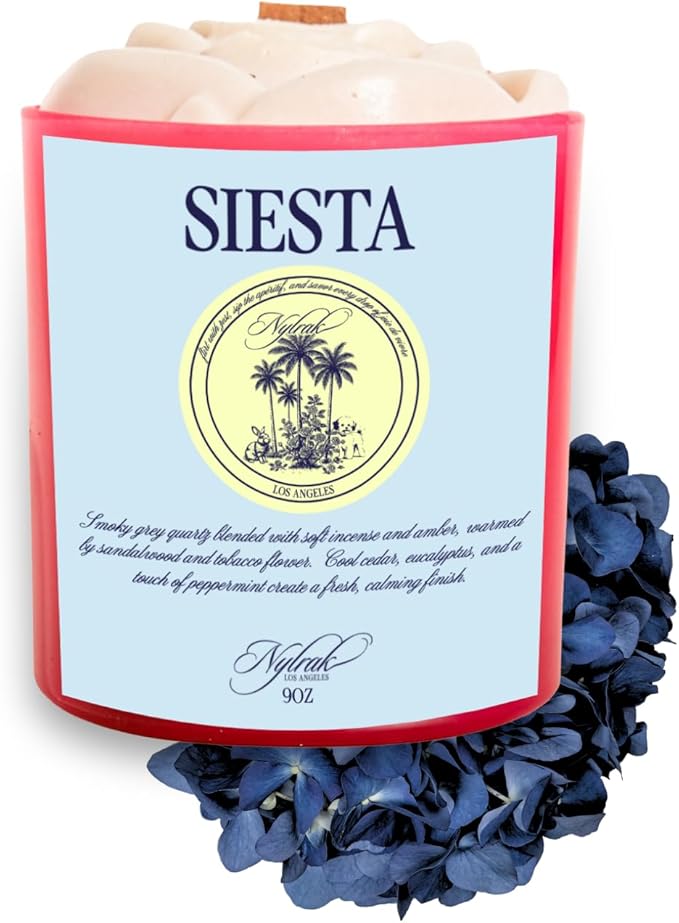 Body Oil Massage Candle | Melts into Skin Softening Warm Massage Oil - Natural Wood Wick - Soy & Coconut Wax – Sandalwood & Amber with Eucalyptus Notes – Self Care Gift (Siesta 14oz)