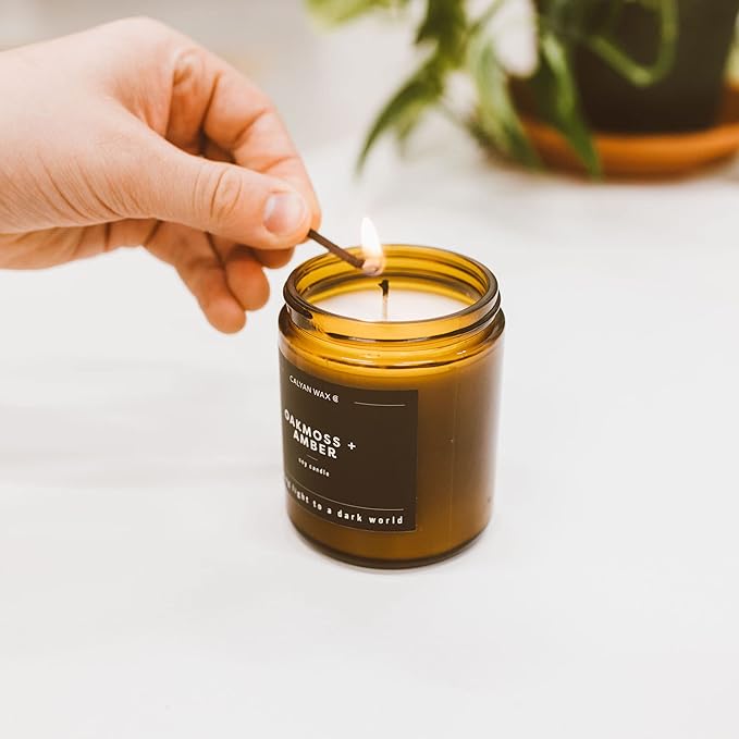 Calyan Wax Co. Redwood & Vanilla Scented Candle - 57 Hour Burn - Luxury Non Toxic Soy Wax Candles - Long Lasting Amber Glass Jar Candle for Home - 7.2oz