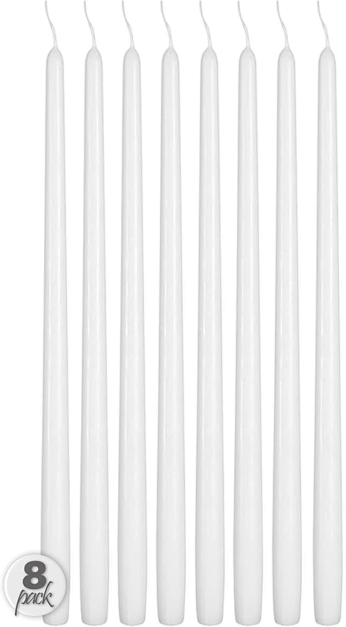 Hyoola Tall Taper Candles - 16 Inch White Unscented Dripless Taper Candles - 14 Hour Burn Time - 8 Pack