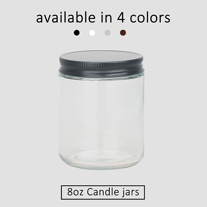MILIVIXAY 20 Pack 8 OZ Thick Glass Clear Candle Jars with All Black Metal Lids-Bulk Empty Candle Jars for Making Candles-Canning Jar for Spice, Liquid, Sample- Dishwasher Safe.