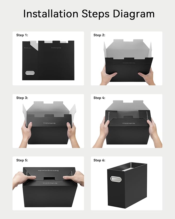 Oterri File Organizer Box, Portable Collapsible Cardboard File Folder Organizer with Handle for Letter Size Hanging Files, Document Storage Box for Home Office & Classroom (8 Packs, Black)