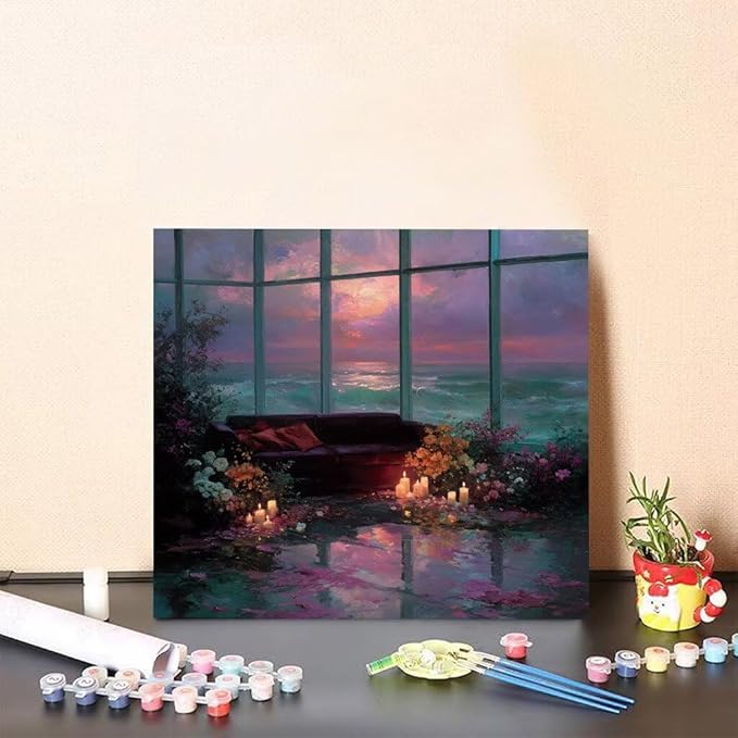Paint by Numbers Kit for Adults Flower Paint by Numbers Sofa DIY Crafts for Adults Canvas Paintings Kits, Hobbies for Women Art With Accessories for Home Wall Decor 16x16 inch Without Frame I-73EU
