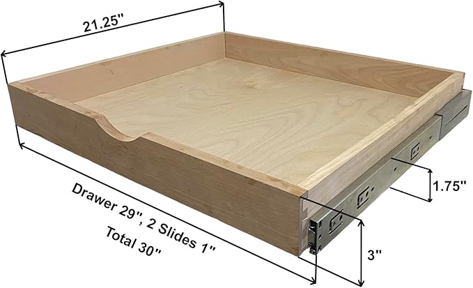 Couver Pull Out Drawers For Cabinets, 30"W x 21"D x 3"H Soft Close Slide Out Wood Shelves Storage Organizer for Kitchen, Finished, Heavy-Duty, Non-Assemble
