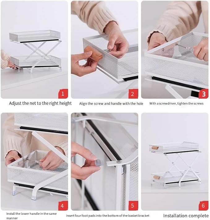 Carbon Steel Pull out Cabinet&Drawer Organizer,Adjusted to 3 different heights(12.4“&14.8”&16.4“),2 Tier Sliding Drawers for Kitchen,Bathroom,Office,Makeup Crafts, Condiment Pull-out basket
