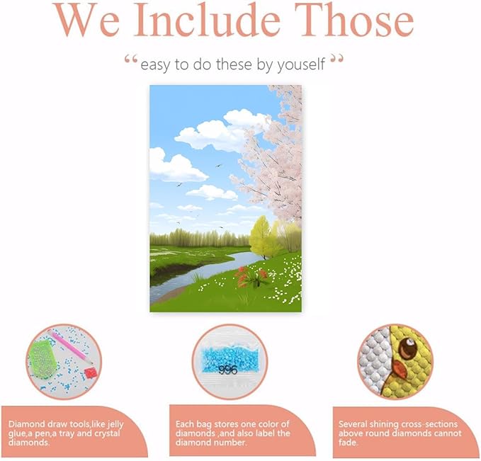 GUAIEUW Spring Grass Growing Diamond Painting Kit 5D Season Themed Diamond Painting - by Number Full Round DIY Art Painting Kit for Adults, Warm Room Decor Personalised Gift 20x30 Inch