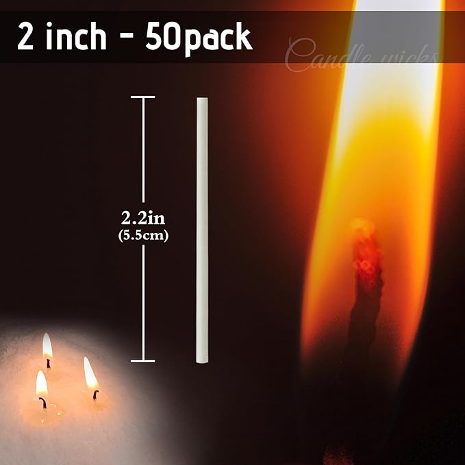 Pearled Candle Extra Wicks 50 Pack for Pearled Candle Making - 2 Inch White Cotton Candle Wicks for Candle Making DIY