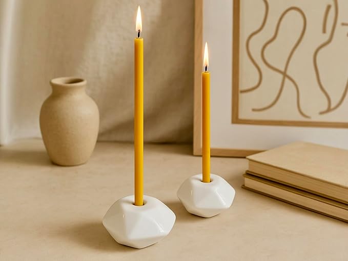 50 All Natural Décor 100% Pure Beeswax Taper Candles – Tall (6 in), Unscented, Dripless, Smokeless, Slow Burning, Non Toxic, Honey Scent - for Home, Dinner, Cake, Prayer, Church, Hanukkah, Christmas