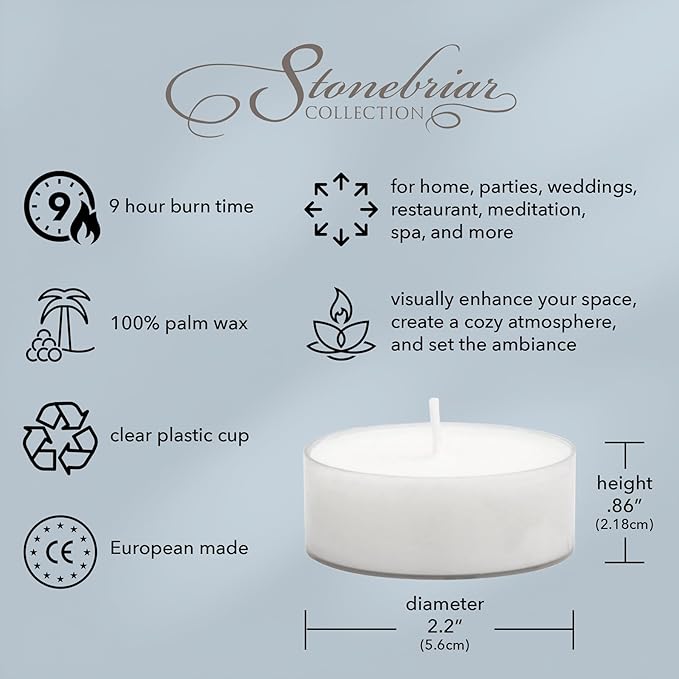 Stonebriar 40 Pack Unscented Mega Oversized Clear Cup Tea Light Candles with 9 Hour Extended Burn Time