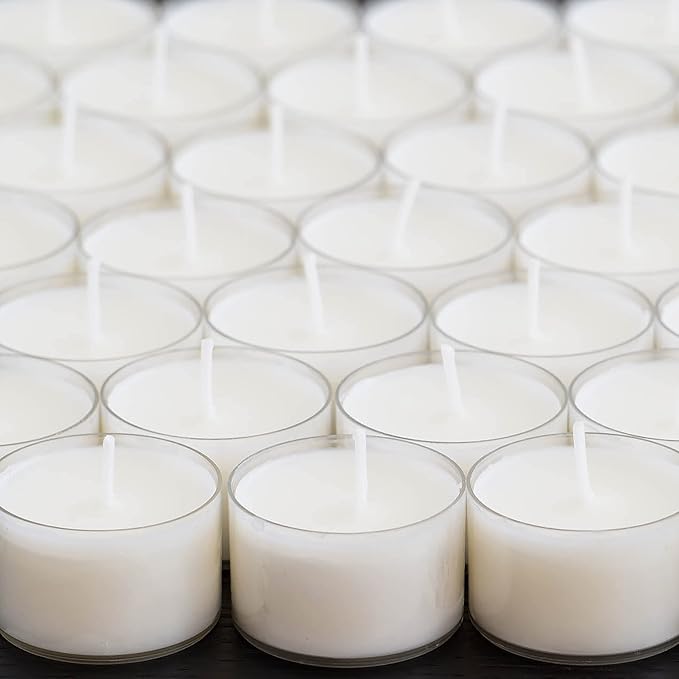 Stonebriar Bulk 24 Pack Unscented Smokeless Long Burning Clear Cup Tea Light Candles with 8 Hour Extended Burn Time