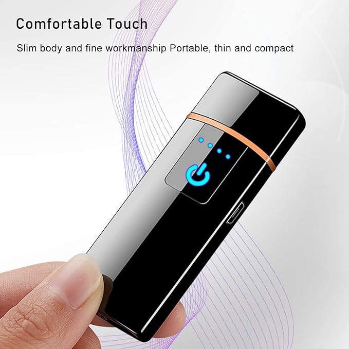 Electronic Lighter, Windproof USB Rechargeable Slim Coil Electric Lighters with Smart Fingerprint Sensor Double Side Ignition,Creative Power Indicator Flameless Boyfriends Gifts(Blue)