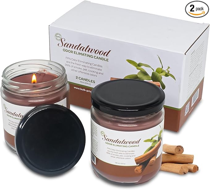 Candle Set Odor Eliminating – 2 Pack - 12oz – Long-Lasting Soy Wax Candles – Neutralizes Pet, Kitchen & Smoke Odors – Clean Burn, Eco-Friendly, Aromatherapy Candle (Sandalwood)