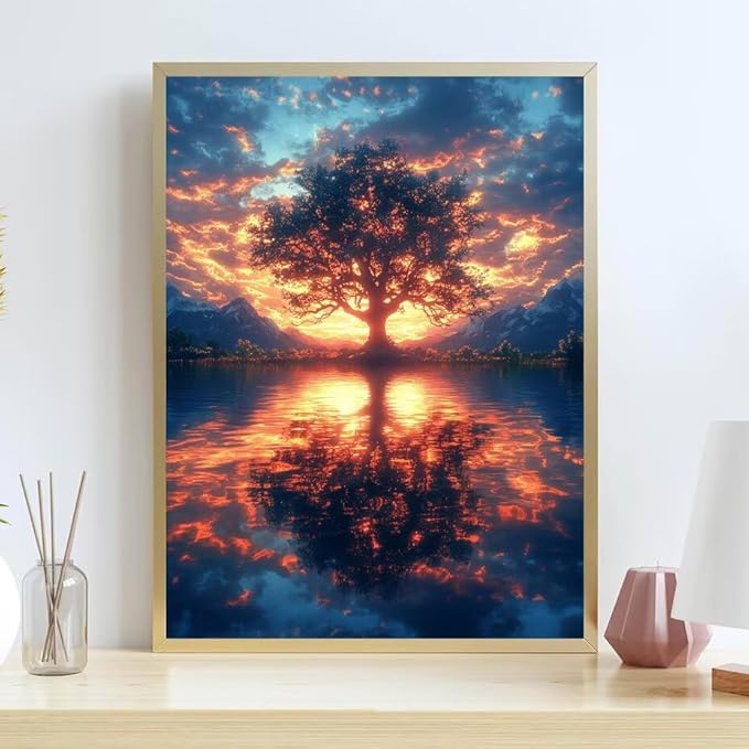 Diamond Painting Kits for Adults Tree of Life Diamond Painting Kits Lake 5D Full Square Drill Crystal Crafts for Adults DIY Art Kit for Beginner, Home Wall Art, Gifts for Women 20x32in W-N80310