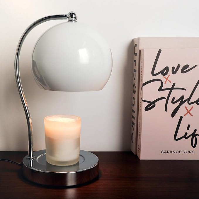 Candle Warmer Lamp with Timer and Dimmer Adjustable Height,Electric Wax Melt Warmer with 2 Bulbs for Scented Jar Candles Bedroom Home Decor Gifts(White)