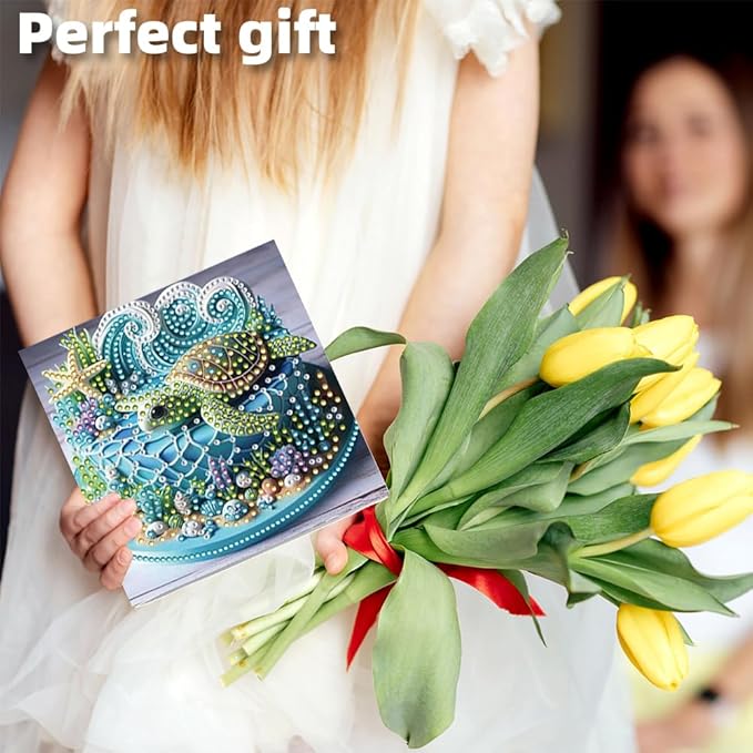 6PCS DIY Xmas Art Greeting Cards Congratulations Cards & Gifts (Turtle) for Home Wall Decor and Office Display Perfect DIY Craft Gift for Adults and Kids