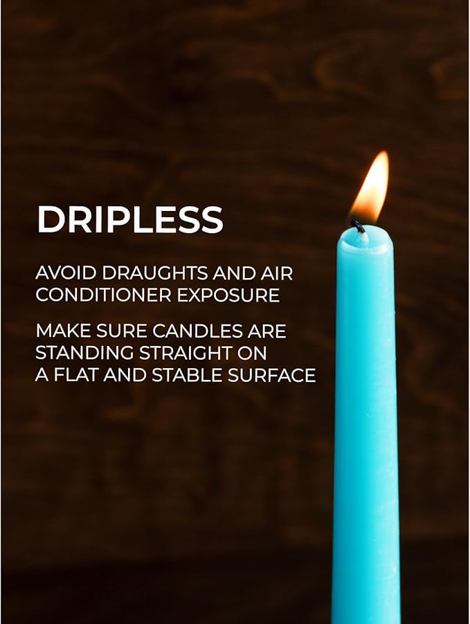 CANDWAX 10 inch Turquoise Taper Candles Pack of 4 - Unscented Smokeless Dripless Tall Candle Sticks - Perfect for Holidays, Ordinary Dinners and Special Occasions - Teal Candlesticks