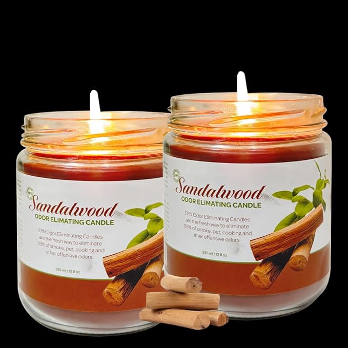 Candle Set Odor Eliminating – 2 Pack - 12oz – Long-Lasting Soy Wax Candles – Neutralizes Pet, Kitchen & Smoke Odors – Clean Burn, Eco-Friendly, Aromatherapy Candle (Sandalwood)