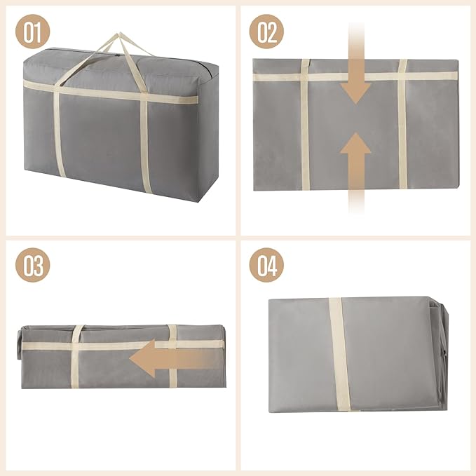 4 Pack 150L Extra Large Moving Bags with Zippers & Carrying Handles, Heavy-Duty Storage Tote Moving Boxes for Space Saving(grey, 4Pack*150L)