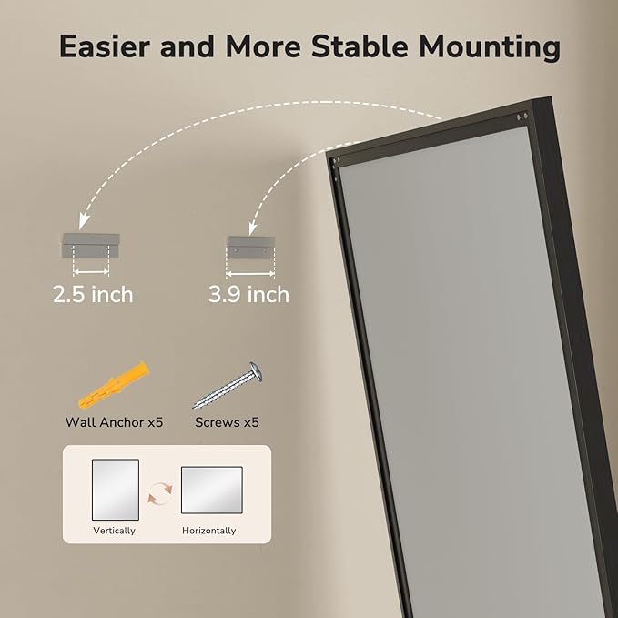 USHOWER Black Bathroom Mirrors for Over Sink 22x30 Inch, Metal Framed Rectangle Vanity Mirror for Wall, Bedroom, Living Room, Entryway, Farmhouse, Anti-Rust, HD Tempered Glass, Horizontal/Vertical