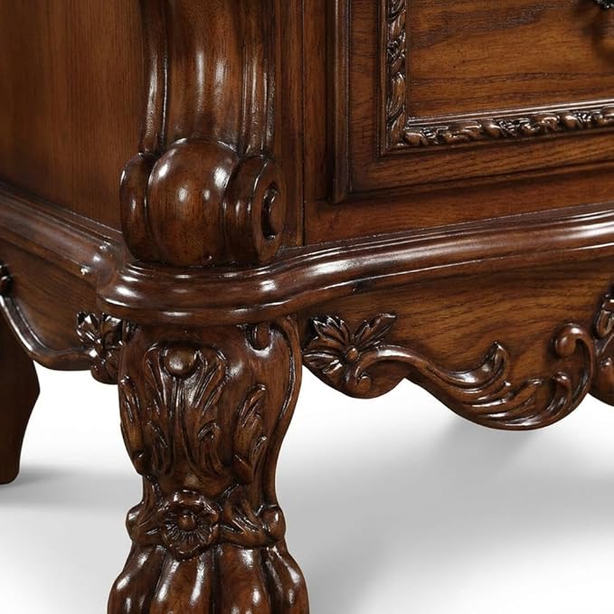 Furnifact Red Dresden Cherry Oak Nightstand, Poplar Wood, MDF, Poly-Resin, Transitional Vintage Design, Spacious Storage, Durable Build for Bedroom Decor