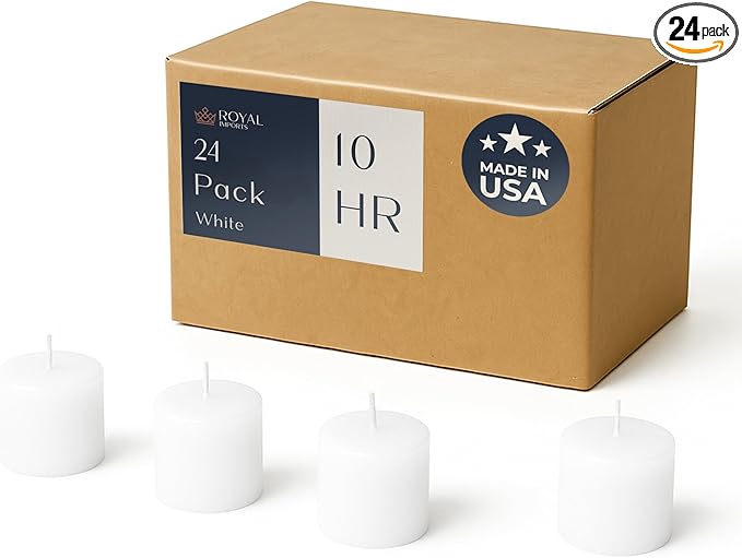White Votive Candles Unscented Candles for Wedding Centerpieces Pack of 24 Dripless Wax for Parties, Aromatherapy, Devotional, Home Décor, Spas & Holiday Gifts – Royal Imports
