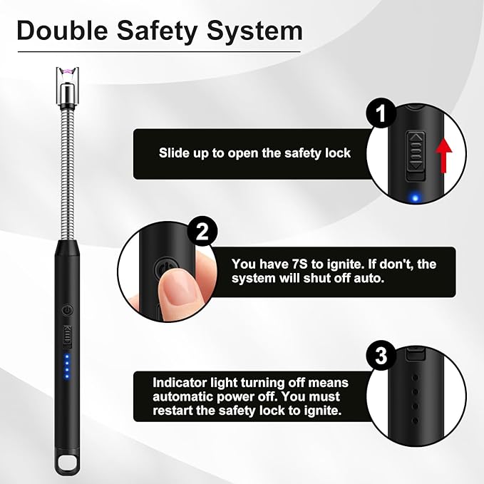 LcFun 2 Pack Candle Lighter Windproof USB C Rechargeable Electric Lighters with 360° Flexible Neck & Safety Lock, Windproof Flameless Long Lighters Matches for Candle, Grill, BBQ, Camping, Gas Stoves