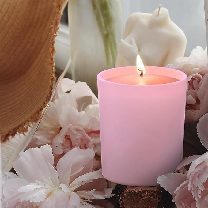 SHOWIN 8 OZ Thick Candle Jars for Making Candles 15 Pcs, Empty Jars with Wood Lids for Candle Making, Sample Container, Matte Pink