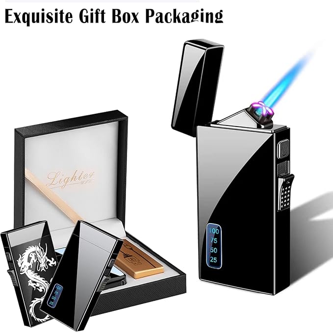 Arc Lighter and Butane Torch - 2 in 1 Refillable Electric Lighter, USB Rechargeable, Windproof for BBQs, Candles, Camping (Rainbow Dragon)