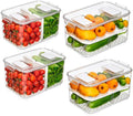 Slideep Food Storage Containers, 2 Tier Stackable Fridge Produce Saver with Lids, Removable Drain Tray Drawers Refrigerator Produce Keeper with Strainer for Veggie, Berry, Fruits, Vegetables 4 Pack