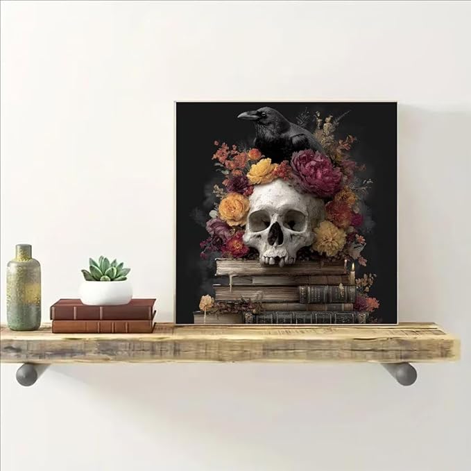 Diamond Art Kits for Adults Skeleton Diamond Painting Kit Flower, DIY Crafts for Adults 5D Full Square Drill Gem Art Embroidery Painting Kit for Home Wall Decor, Birthday Girl 23.6x23.6inch C-D739