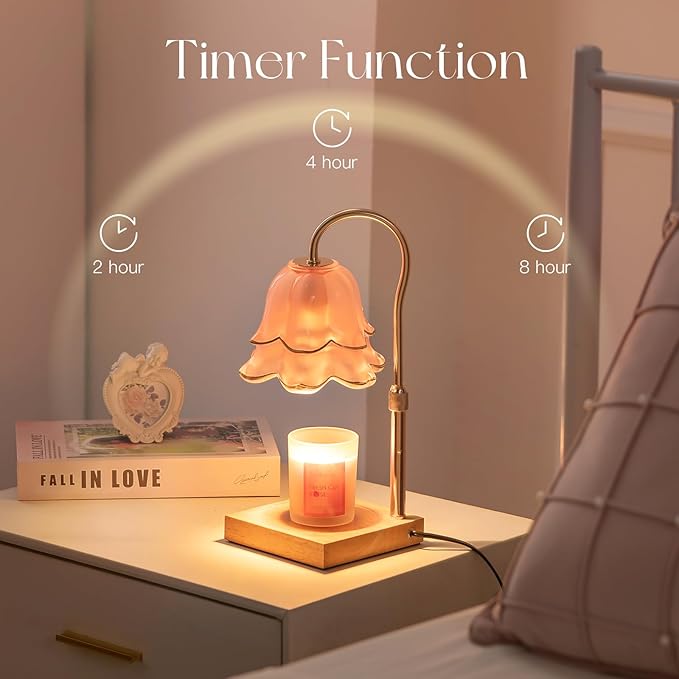 Candeldo Mom Birthday Gifts for Women: Candle Warmer Lamp with Scented Candles Dimmable Pink Flower Wax Warmer with Timer Mothers Day Housewarming Gift