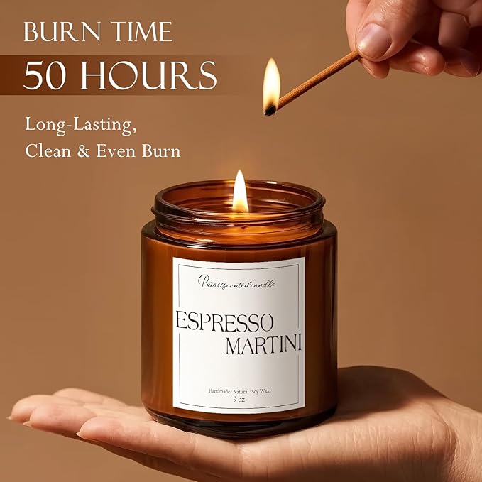 Espresso Martini Highly Scented Candles for Home, 9oz Natural Soy Aromatherapy Coffee Candle with Essential Oil, Home Fragrance Stress Relief & Meditation Jar Candles Gifts for Men Women