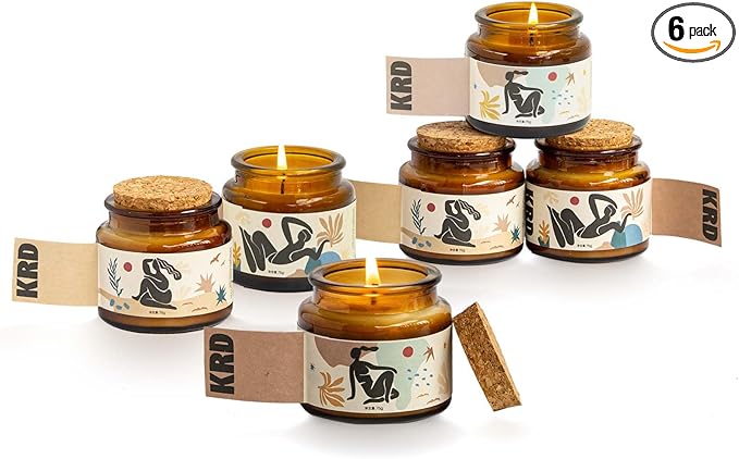 KRD Scented Candles Gift Set for Women, 6 Pack Strong Fragrance, 15.6oz Total (6x2.6oz), 120H Burn, Long Lasting Aromatherapy Soy Wax for Home Spa Relaxation