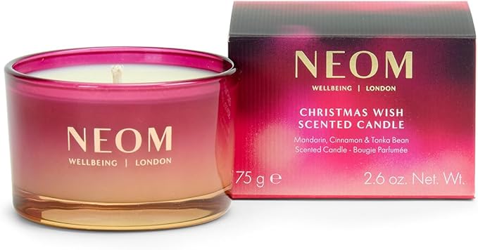 NEOM Christmas Wish Candle Travel Size | Mandarin, Cinnamon & Tonka Bean I Made with 100% Naturally derived Wax I Designed to Help You Relax and Unwind I Expertly Blended I Hand Finished