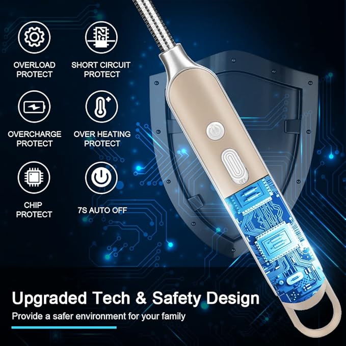 SUPRUS Electric Rechargeable Arc Lighter with LED Battery Display Long Flexible Neck USB Lighter for Candle Cooking (Gold, 3Packs)