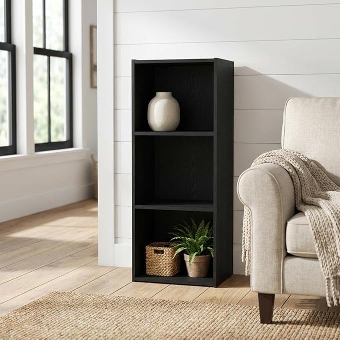 Furnifact Blackwood 3-Tier Open Shelf Bookcase with Durable Wood Construction, Modern Design, Suitable for Living Room, Office, or Bedroom Organization