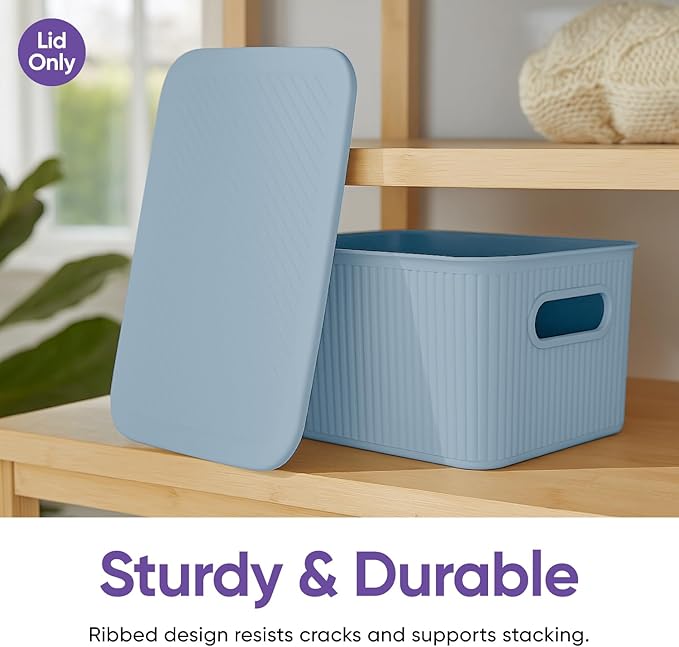 Superio Ribbed Collection Lid for Decorative Plastic Basket Open Home Storage Bins Organizer Baskets, Medium Blue - for Organizing Closet Storage Bins for Shelves Drawer Shelf 5 Liter