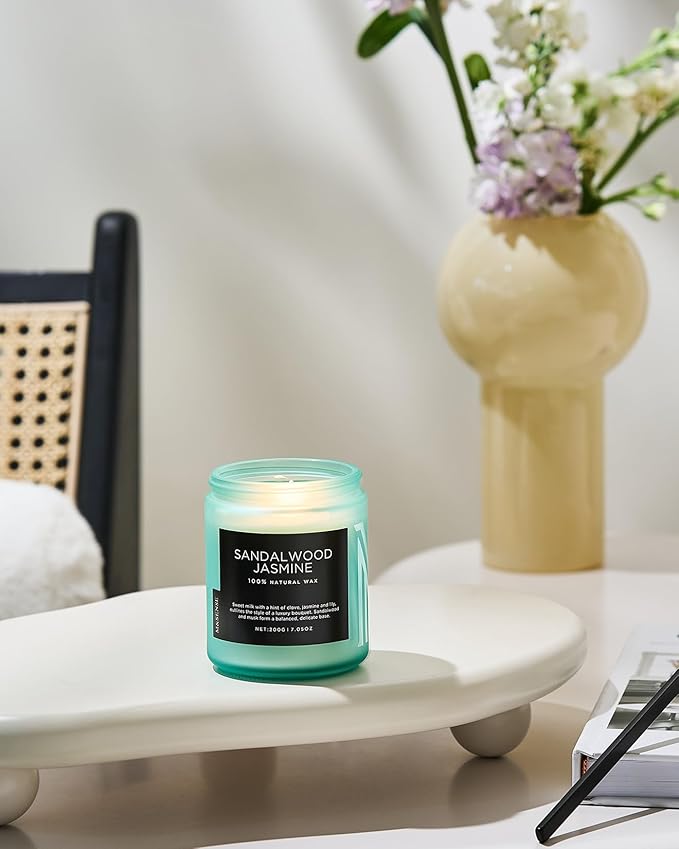 M&SENSE Sandalwood Jasmine Scented Candles for Home, 7.05oz Natural Soy Wax, 50 Hours Cute Candles Non Toxic, Spring Smelling Home Fragrance for Women, Aromatherapy Gifts for Housewarming