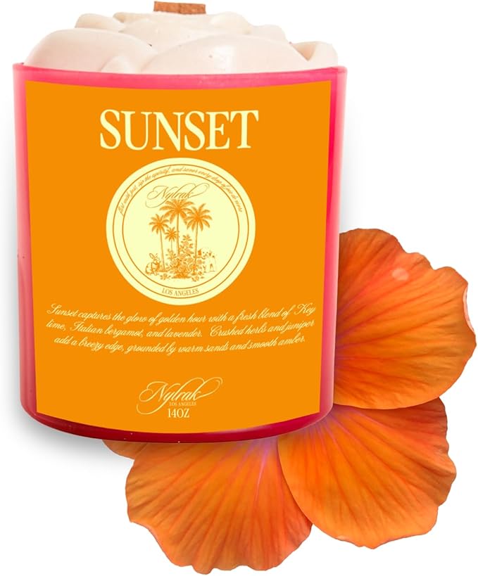 Body Oil Massage Candle | Melts into Skin Softening Warm Massage Oil - Natural Wood Wick - Soy & Coconut Wax - Grapefruit & Key Lime with Citrus Notes - Self Care Gift (Sunset 14oz)