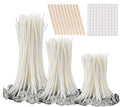 buluker 150Pcs Functional Smokeless Candle Wicks - Pre Waxed Cotton Wick with Metal Sustainer Tabs for Pillar Candle Making and DIY, (Thick3.5+6"+8")
