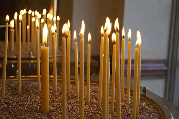 Pure Beeswax Candles, 7.3" Decorative Thin Taper Candles,Honey Scented, Dripless, Smokeless, 40min Burn Time for Birthday, Dinner, Prayer, Church, Hanukkah, Christmas (Yellow, 100 pcs)