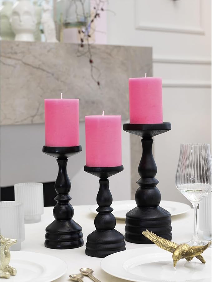 CANDWAX 3x4 inch Pillar Candles Set of 3 – Unscented Dripless Rustic Hot Pink Candles for Wedding Tables, Parties, Gender Reveal Party
