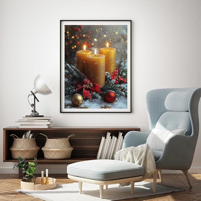 5D Candle Diamond Art Painting Kits for Adults, Winter Square Diamond Painting Art Kits for Adults Beginner, DIY Full Square Drill Gem Crystal Art Craft, for Home Wall Decor Gifts 40x48inch -2177