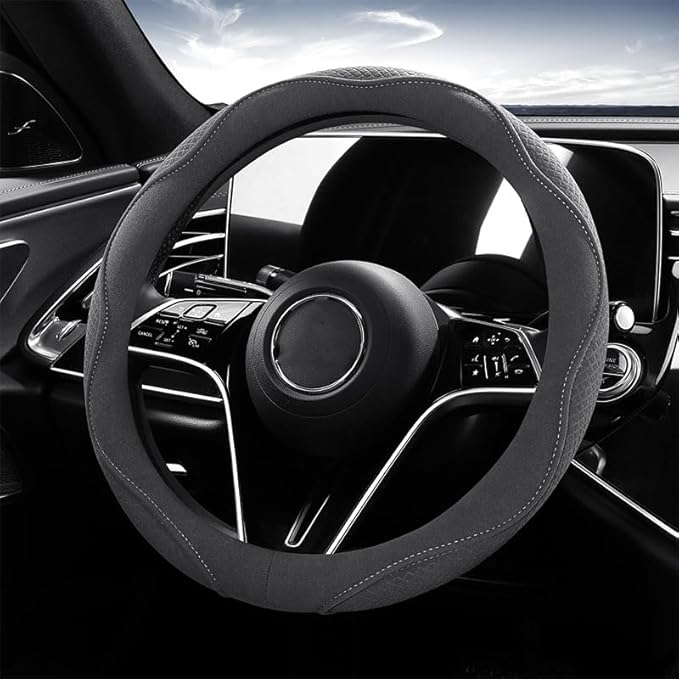 Car Steering Wheel Cover for Sonata SEL 2024, Leather Elastic Steering Wheel Protector Breathable Anti-Slip Steering Wheel Covers, Gray-D