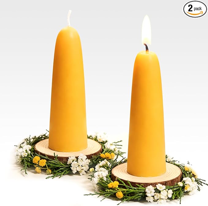 2 Pack Natural Beeswax Taper Candles, 1.3×4.3 Inch Bees Wax 30 Hours Long Burning Time, Eco-Friendly Non-Toxic Smokeless Handmade 100% Pure Beeswax, for Home Decor, Meditation, Relaxation & Gifts