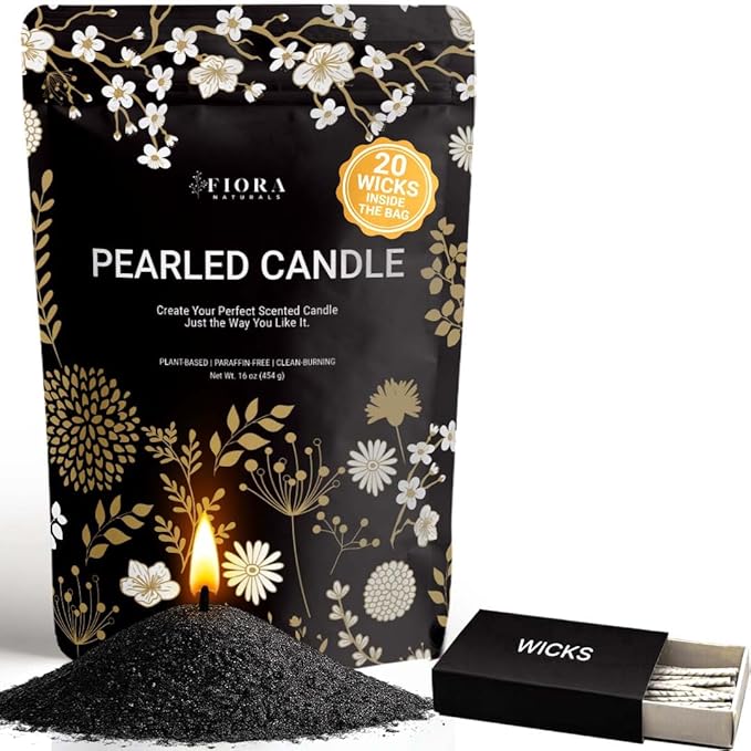 Fiora Naturals Pearled Candle Sand with Wicks – 1 Lb Sand Wax Beads & 20 Cotton Wicks – DIY Refillable Candle Making Kit, Long-Lasting, Smoke-Free, Clean Burning Snow Candles, Mothers Day Gift
