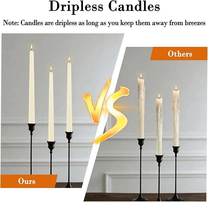 Ivory Taper Candle,24PACK Unscented 10 Inch Taper Candles-Dripless and Smokeless-8 Hours Long Burning Dinner Candle, Ideal for Halloween Taper Candles, Weddings, Dinner,Parties