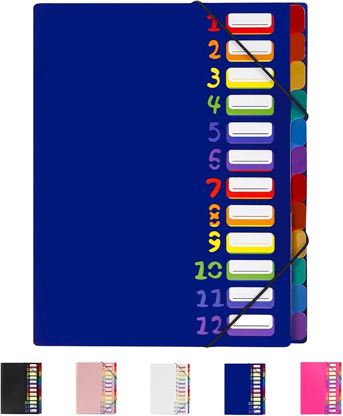 24 Pockets Expanding File Folder Organizer,Accordion File Organizer,A4 Letter Size,Rainbow Tab, for Home/Office/School Document Organizer (Blue)