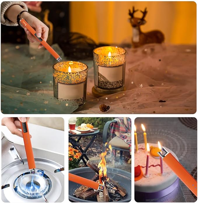 SUPRUS Fluorescent Glows in The Dark Electric Candle Lighter Rechargeable USB Arc lighters with Safety Lock Windproof Flameless Plasma for Candle BBQ Camping (Orange, 3)