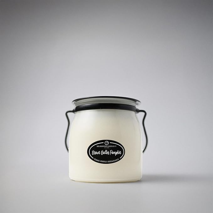 Milkhouse Candle Company Brown Butter Pumpkin Soy Candle - Pumpkin Puree | Toasted Spices | Vanilla Cream Scented - 16 oz Butter Jar with Lid, 65+ Hour Burn Time, Made in the USA