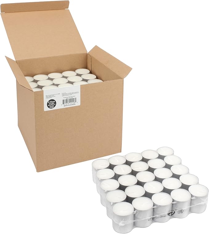 Stonebriar 100 Pack Unscented 8 Hour Extended Burn Time Tea Light Candles, White, 100 Count